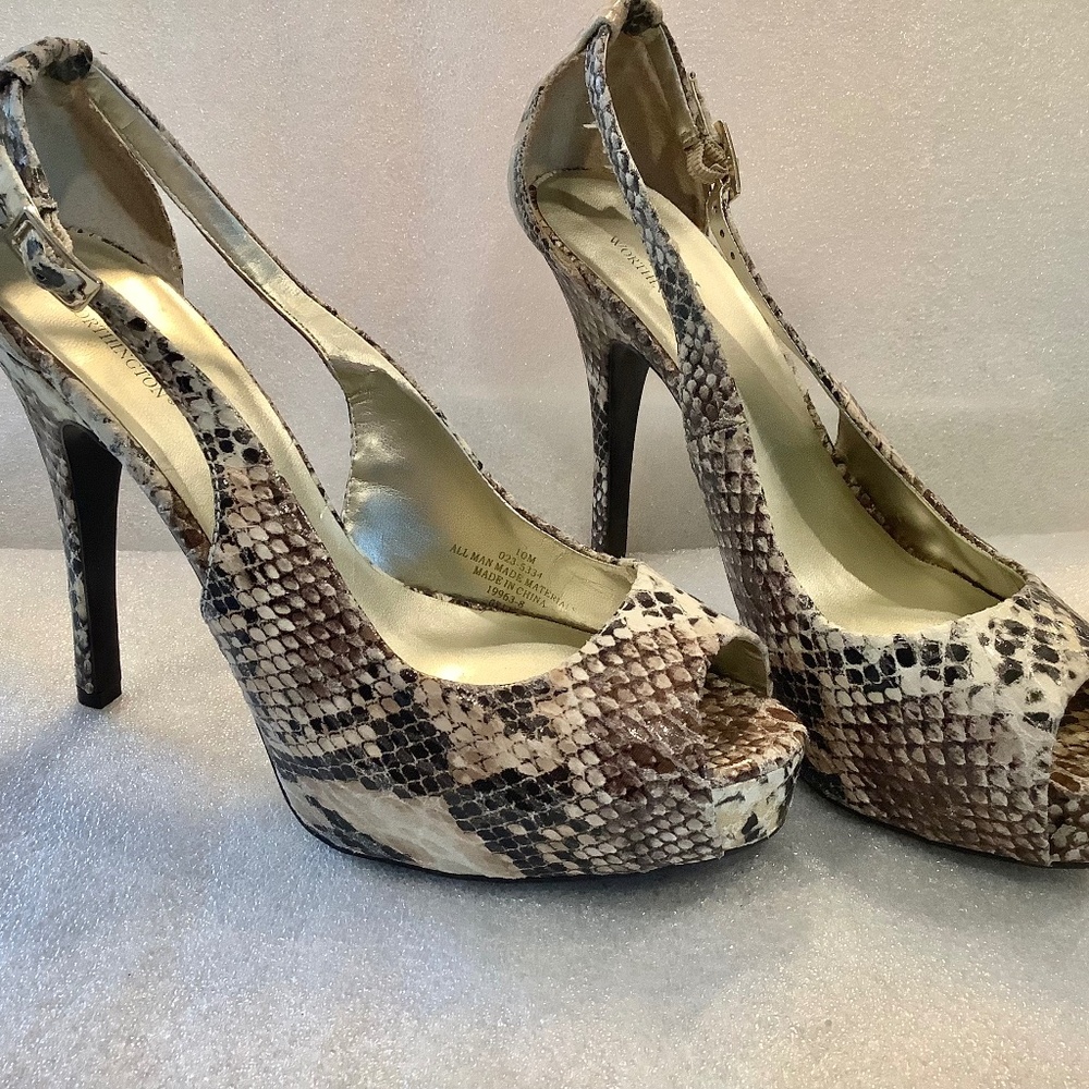 Worthington Women's Snake Print Stiletto Heels Peep Toe Size 10